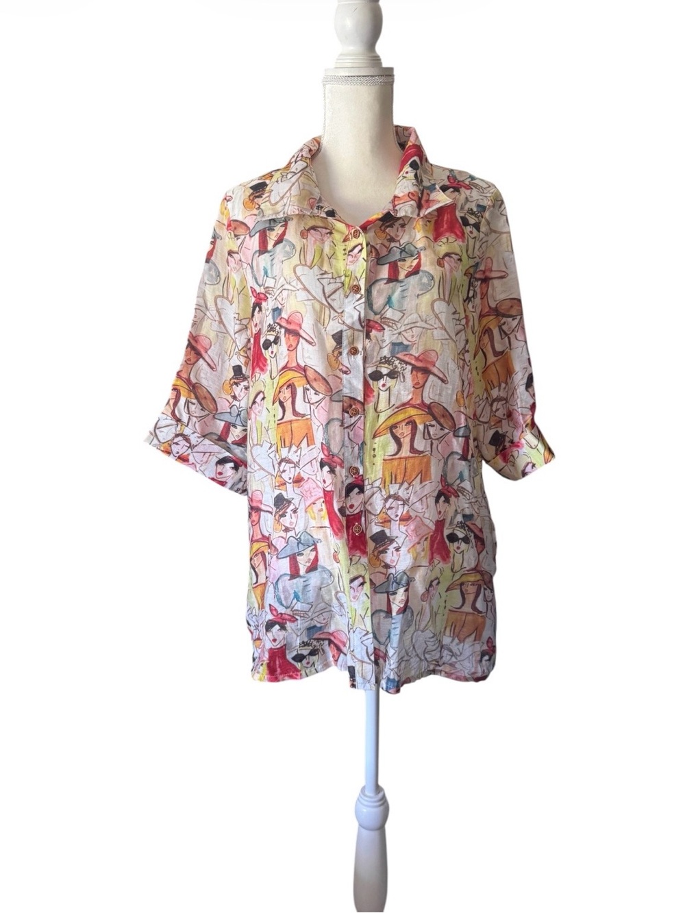 Adore Cream Blush and Yellow Watercolor Button-Up